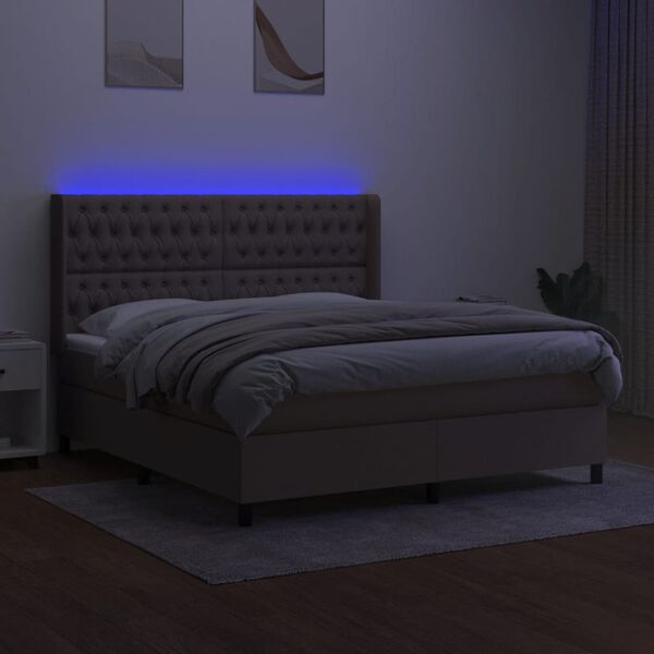 vidaXL Cama box spring colch&atilde;o/LED 180x200cm tecido cinza-acastanhado