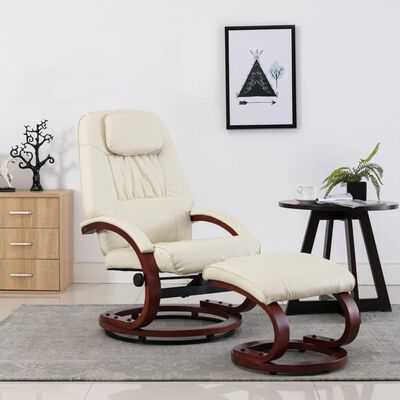vidaXL Cadeira reclinável c/ apoio de pés couro artificial branco nata