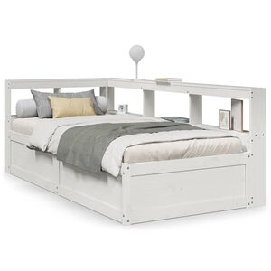 vidaXL Cama com estante sem colch&atilde;o 90x200 cm pinho maci&ccedil;o branco