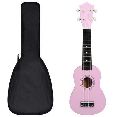 vidaXL Conjunto ukulele soprano infantil com saco 21" rosa