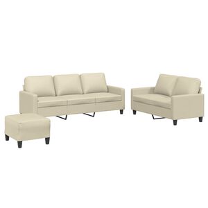 vidaXL 3 pcs conjunto sof&aacute;s c/ almofad&otilde;es couro artificial cor creme