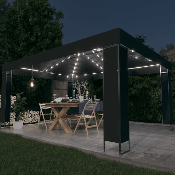 vidaXL Gazebo com cord&otilde;es de luzes LED 3x4 m antracite