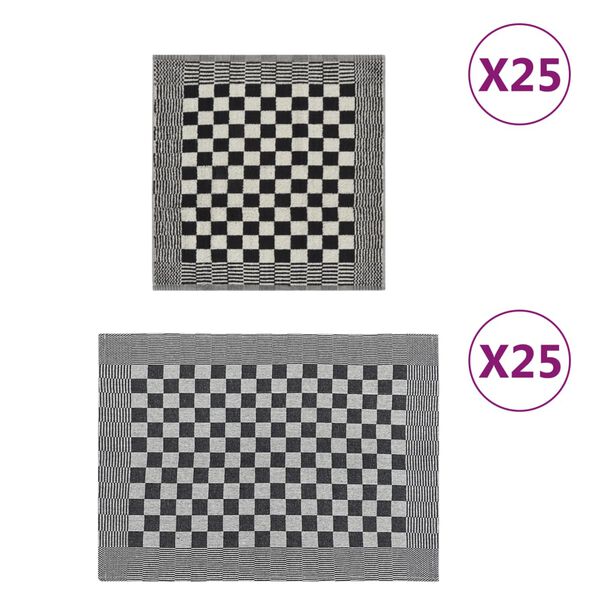 vidaXL Conjunto de panos de cozinha 50 pcs algod&atilde;o preto e branco
