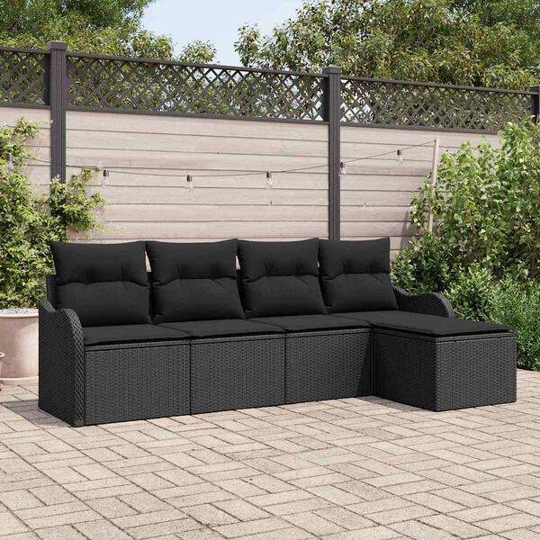 vidaXL Conjunto de Sof&aacute; de Jardim 5 pcs Preto vime PE