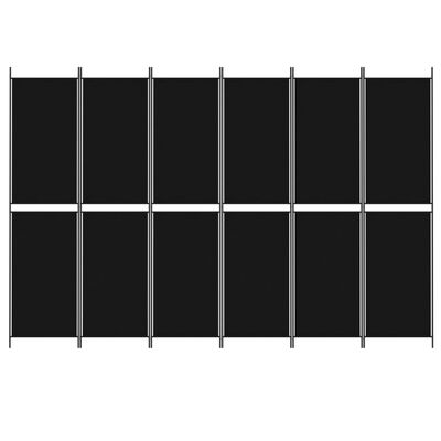vidaXL Divisória de quarto com 6 painéis 300x200 cm tecido preto