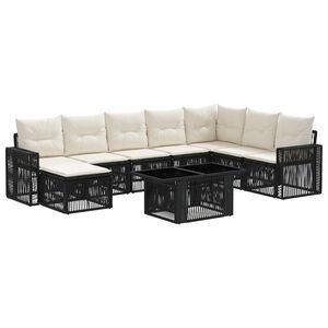 vidaXL Conjunto de Sof&aacute; de Jardim 9 unid. Preto e Branco Creme vime PE