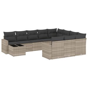 vidaXL 11 pcs conjunto sof&aacute;s de jardim c/ almofad&otilde;es vime PE cinzento