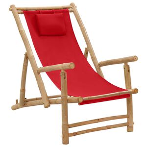 vidaXL Cadeira de terra&ccedil;o de bambu e lona vermelho