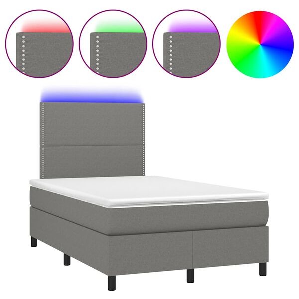 vidaXL Cama box spring c/ colch&atilde;o e LED 120x190 cm tecido cinza-escuro