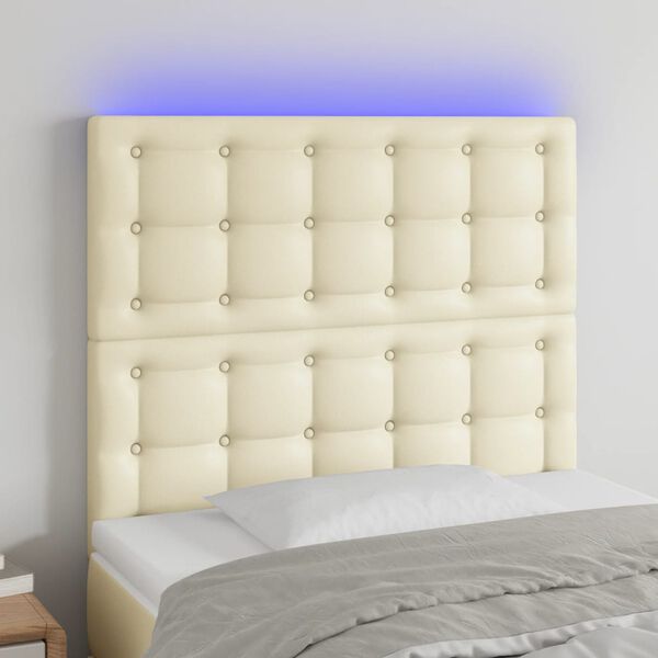 vidaXL Cabeceira de cama c/ LED 90x5x118/128cm couro artificial cr&egrave;me