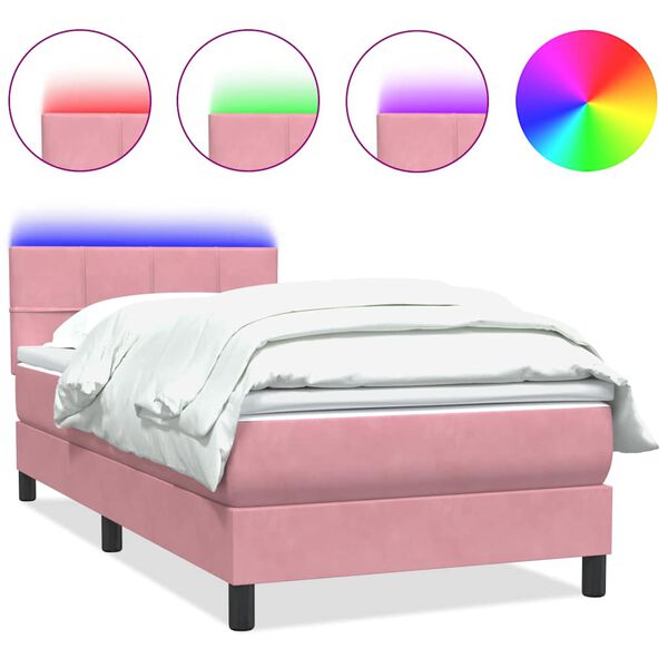 vidaXL Cama box spring c/ colch&atilde;o e LED rosa 80x210 cm veludo