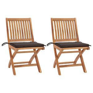 vidaXL Cadeiras de jardim c/ almofad&otilde;es cinza-acast. 2 pcs teca maci&ccedil;a