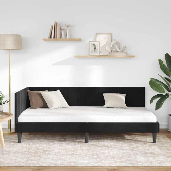 vidaXL Estrutura de Cama de Canto Preto 90 cm x 190 cm Veludo