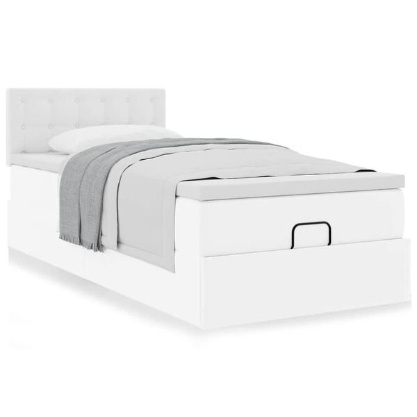 vidaXL Cama otomana com colch&atilde;o 80x200 cm couro artificial branco