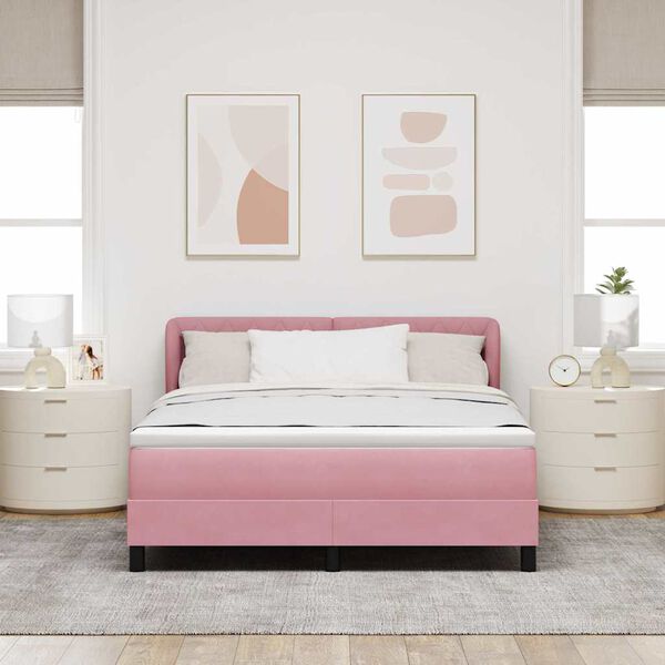 vidaXL Cama Box com colch&atilde;o com cabeceira Rosa 140 x 200 cm Veludo