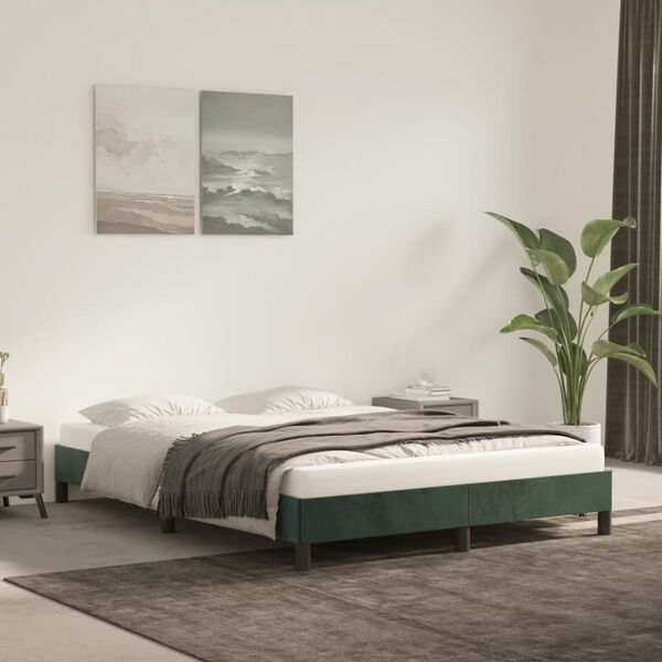 vidaXL Estrutura de cama sem colch&atilde;o 140x190 cm veludo verde-escuro