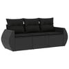 vidaXL 3 pcs conjunto sof&aacute;s de jardim com almofad&otilde;es vime PE preto