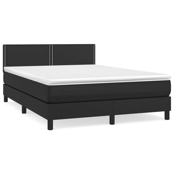 vidaXL Cama com molas/colch&atilde;o 140x190 cm couro artificial preto