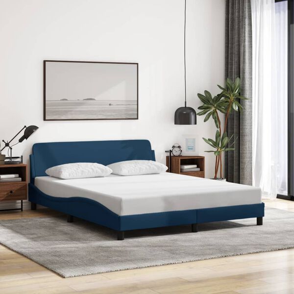 vidaXL Estrutura de cama com cabeceira Dover 160x200 cm tecido azul