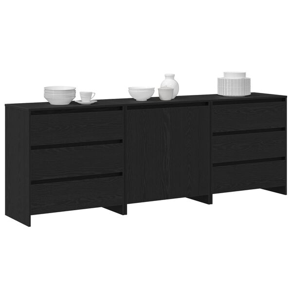 vidaXL Buffet 3 pcs Preto 70 x 41 x 75 cm Madeira processada