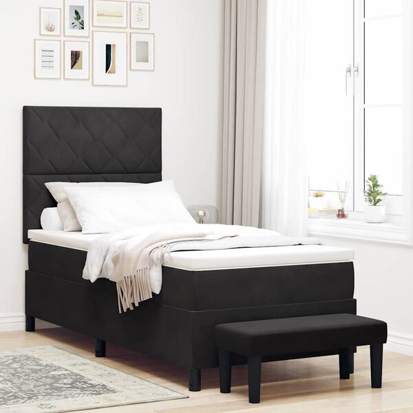 vidaXL Cama Box com colch&atilde;o com cabeceira Preto 90 x 190 cm Veludo