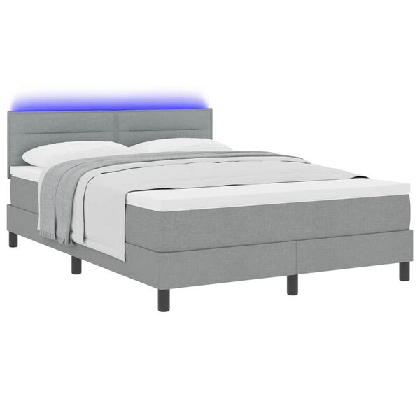 vidaXL Cama Box com colch&atilde;o com led Cinzento-claro 140 x 200 cm tecido