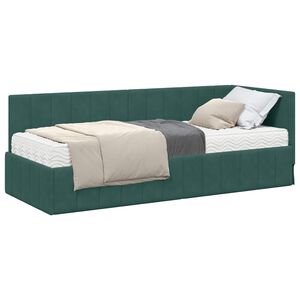 vidaXL Estrutura de Cama de Canto com Colch&atilde;o 2 pcs Verde Veludo