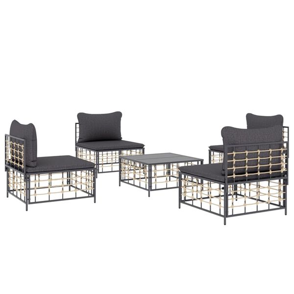 vidaXL 5 pcs conjunto lounge de jardim c/ almofadões vime PE antracite