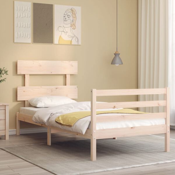 vidaXL Estrutura de cama com cabeceira 90x200 cm madeira maci&ccedil;a