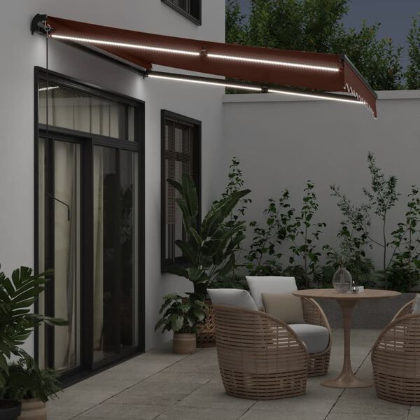 vidaXL Toldo retr&aacute;til manual com luzes LED 300x250 cm castanho