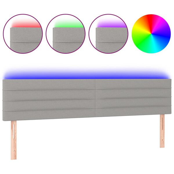 vidaXL Cabeceira de cama c/luzes LED tecido 160x5x78/88 cm cinza-claro