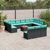 vidaXL 14 pcs conjunto de sof&aacute;s p/ jardim c/ almofad&otilde;es vime PE preto