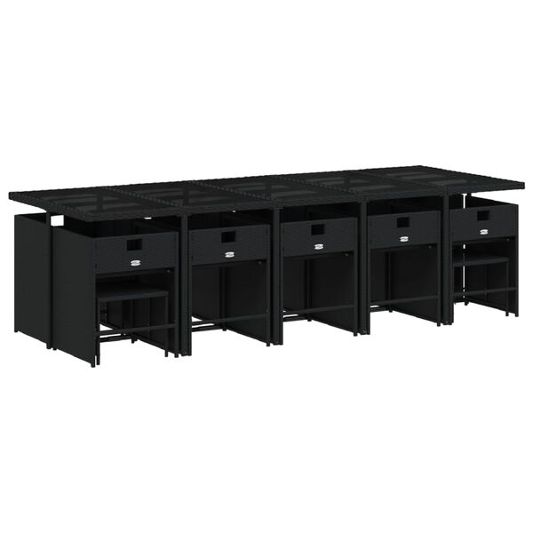 vidaXL 15 pcs conjunto de jantar p/jardim com almofad&otilde;es vime PE preto
