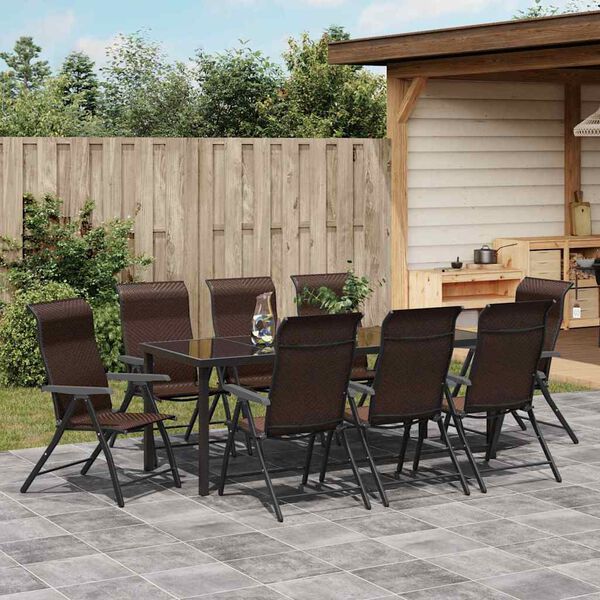 vidaXL Conjunto de Jantar para Jardim 9 pcs Castanho Rattan Sint&eacute;tico