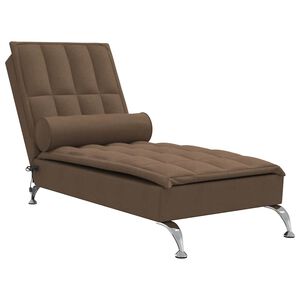 vidaXL Chaise lounge de massagem com rolo tecido castanho