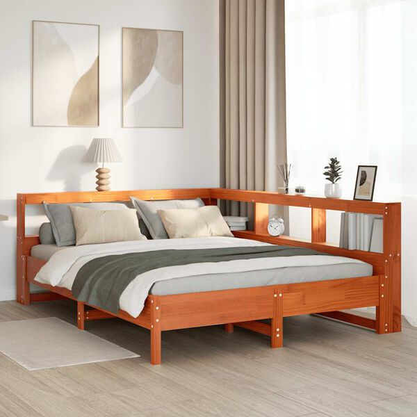 vidaXL Cama com estante sem colch&atilde;o 140x200 cm pinho maci&ccedil;o