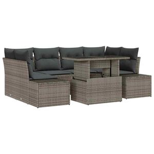 vidaXL Conjunto de Sof&aacute;s com almofada Manual 7 pcs Cinzeto vime PE