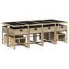 vidaXL 13 pcs conjunto de jantar p/ jardim com almofad&otilde;es vime PE bege