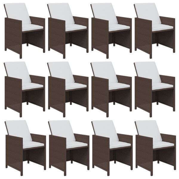 vidaXL 13 pcs conjunto jantar p/ jardim c/ almofad&otilde;es vime PE castanho