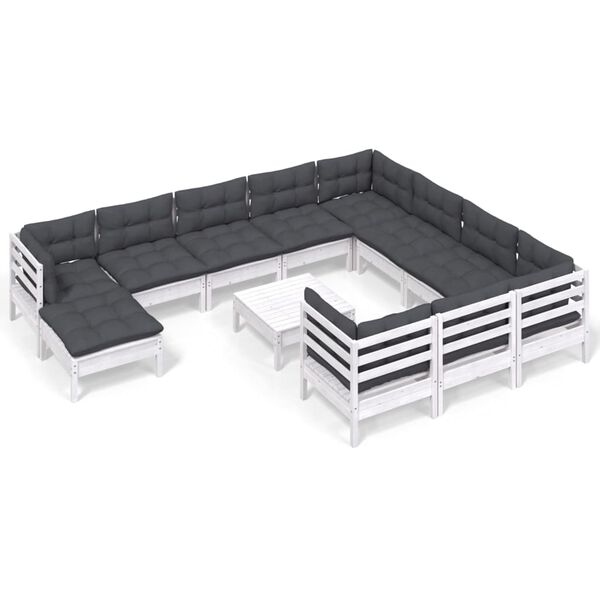 vidaXL 12 pcs conjunto lounge de jardim c/ almofad&otilde;es pinho branco