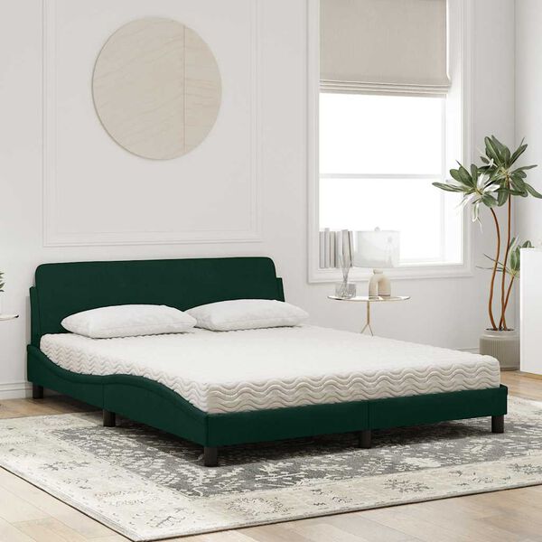 vidaXL Cama com colch&atilde;o Dover 160x200 cm veludo verde-escuro