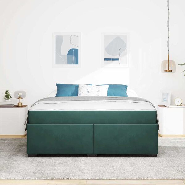 vidaXL Estrutura da Cama com colch&atilde;o Verde Escuro 180 x 200 cm tecido