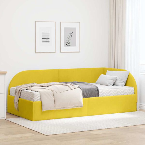 vidaXL Estrutura de Cama de Canto com Colch&atilde;o 2 pcs Amarelo Veludo