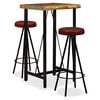 vidaXL Conjunto de bar 3 pcs madeira recuperada maci&ccedil;a e couro genu&iacute;no