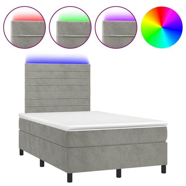 vidaXL Cama box spring colch&atilde;o LED 120x190 cm couro artif. cinza-claro