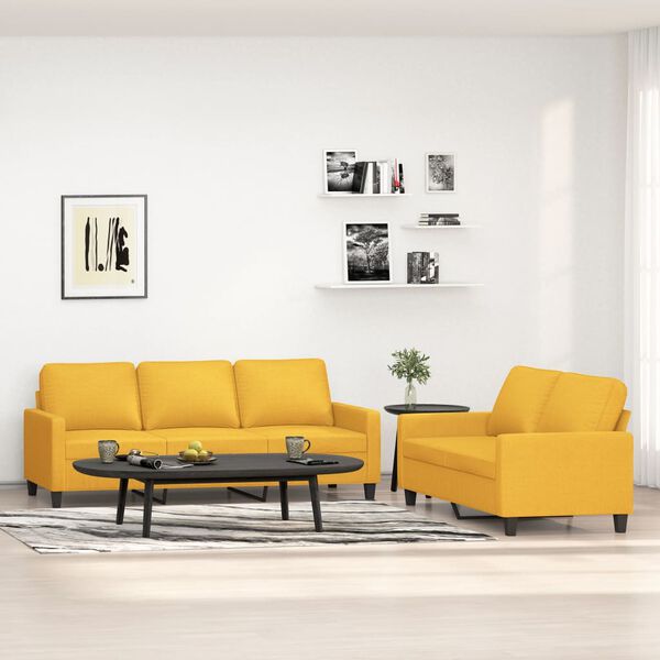 vidaXL 2 pcs conjunto de sof&aacute;s com almofad&otilde;es tecido amarelo-claro