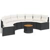 vidaXL Sof&aacute; de jardim com mesa e almofad&otilde;es semicircular vime PE preto