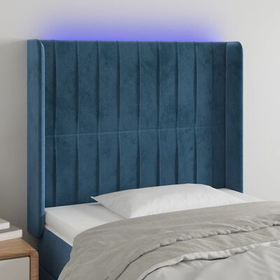vidaXL Cabeceira cama c/ luzes LED veludo 83x16x118/128 cm azul-escuro