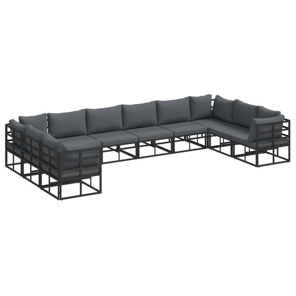 vidaXL Conjunto de Sof&aacute; de Jardim com almofada 10 pcs Preto Alum&iacute;nio