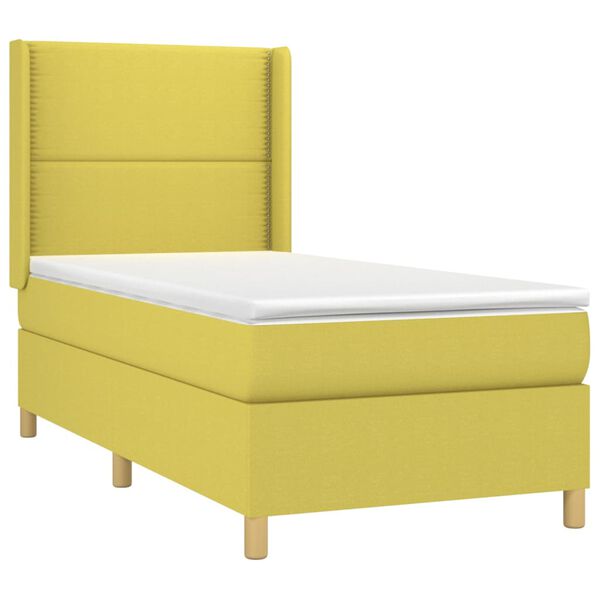 vidaXL Cama box spring c/ colch&atilde;o e LED 90x200 cm tecido verde